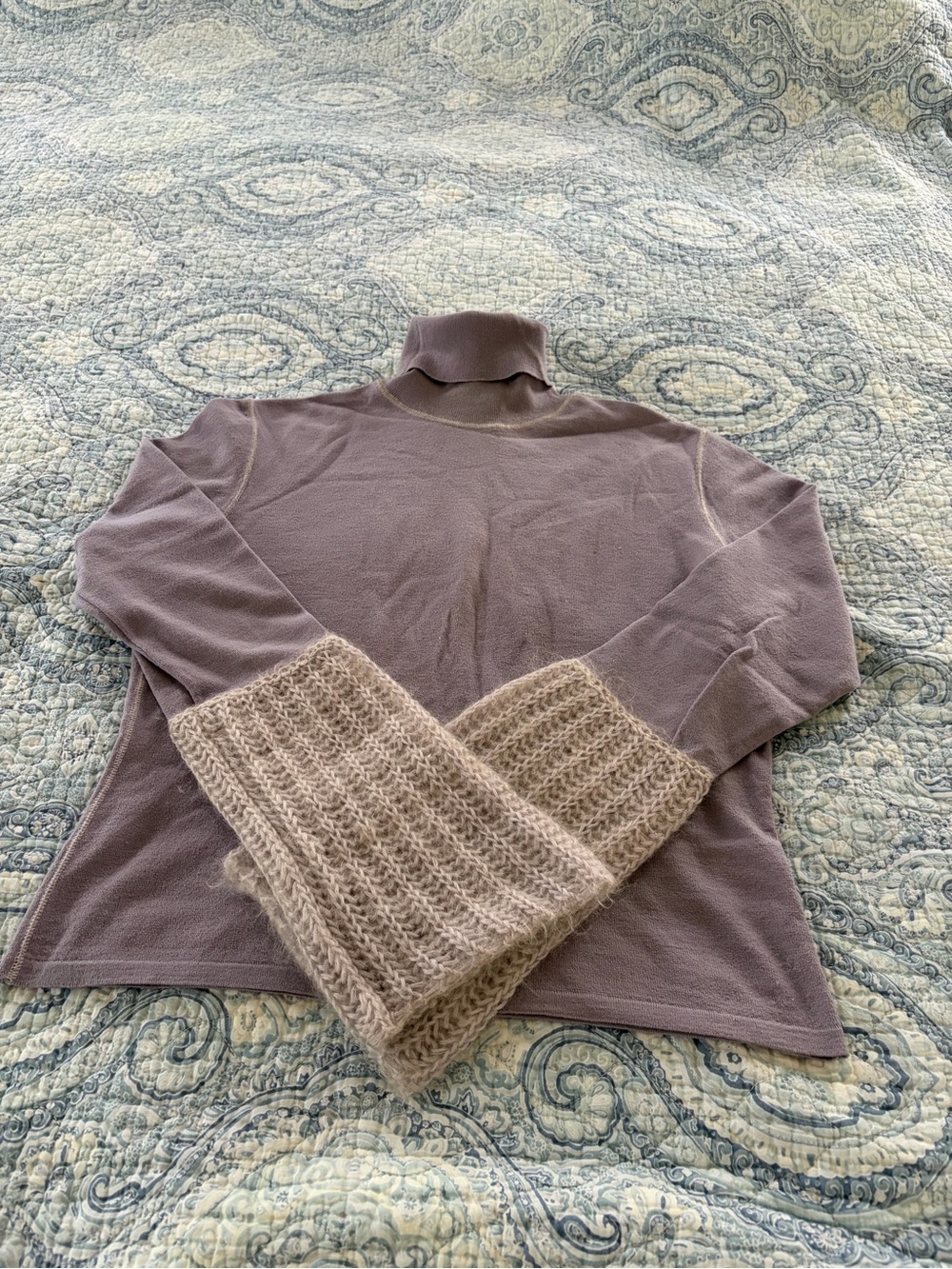 Rene Lezard Mauve Turtleneck Sweater with Textured Knit Cuff Detail